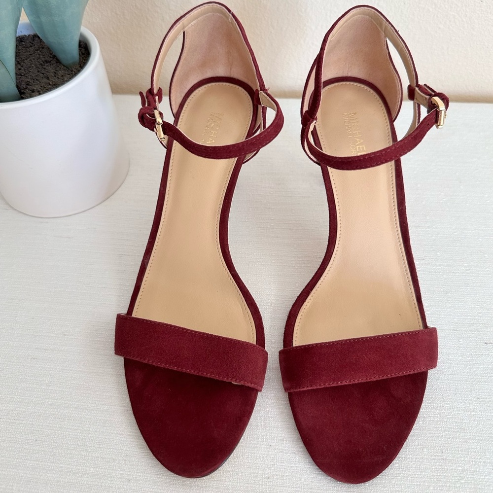 New Michael Michael Kors Simone Wine Suede Ankle Strap Dress Sandals Womens 8.5M - Picture 3 of 10
